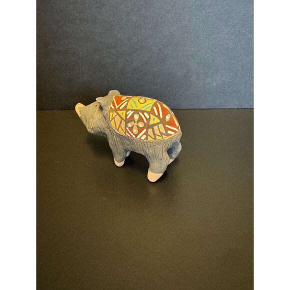 Handmade Ceramic Pig Figurine With Vibrant Geometric Painted Saddle - Picture 4 of 10